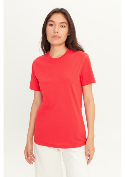 Erkek Kırmızı %100 Pamuk Slim Fit Dar Kesim Bisiklet Yaka Tişört