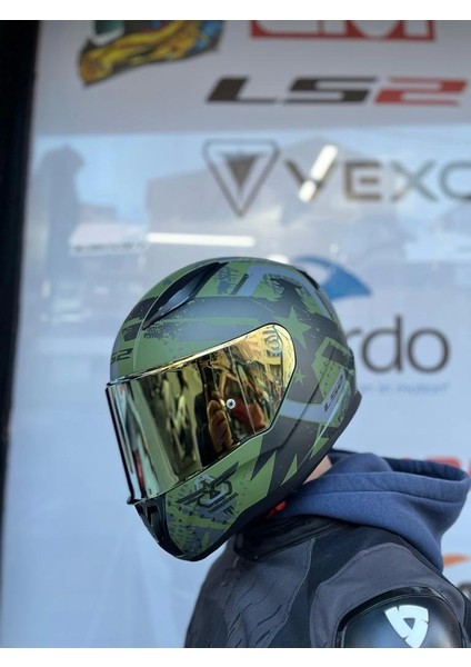 Rapıd 2 Thunder Bırds Mat Yeşil-Siyah-Gri Kask - Gold Vizör