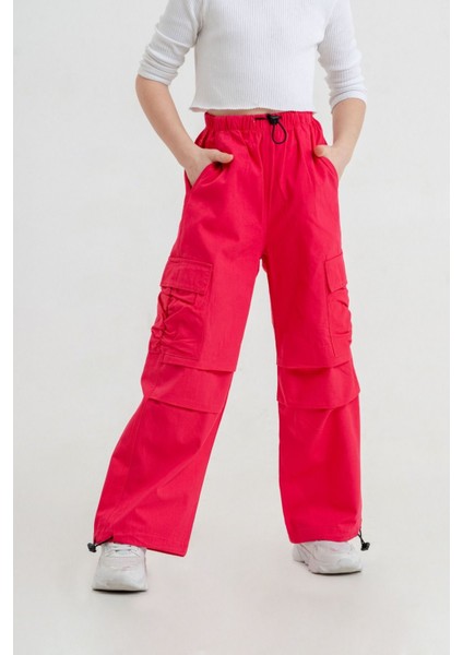 Kız Çocuk Cepleri Büzgülü Keten Pantolon 2546