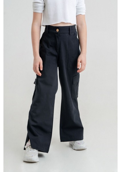 Kız Çocuk Yırtmaçlı Kargo Keten Pantolon 2547