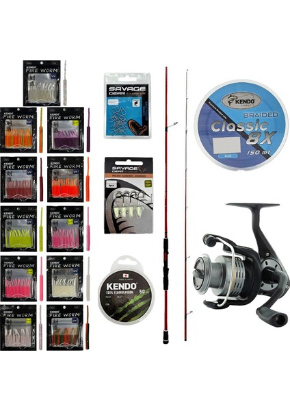 Yekoutdoor Fireworm Lrf Seti Okuma Red Spin 7'6'' 228 cm 3-15 gr 2 Parça&okuma Revenger Rv-25 Fd Olta Makinesi