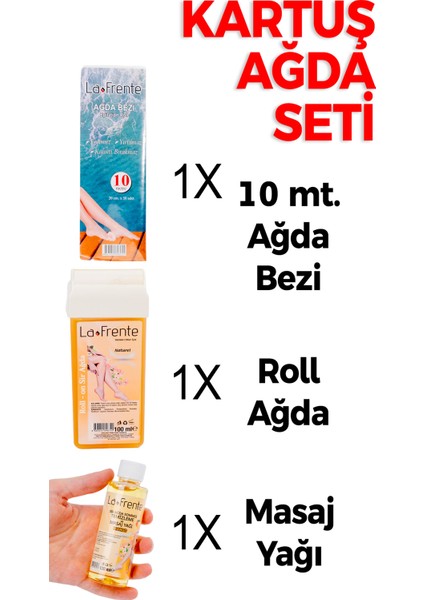 Kartuş Ağda Seti 10 mt Ağda Bezi 1 Adet Pudralı Kartuş Ağda Çilek Ağda Yağı