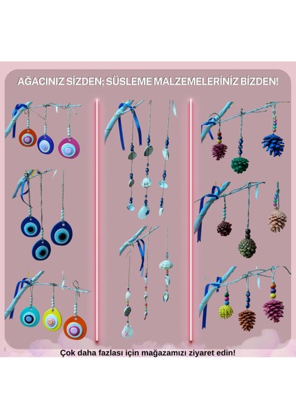 3 Adet Nazar Boncuklu ve Deniz Kabuklu Ev, Balkon, Bahçe ve Ağaç Süsü - Duvar Dekorasyon Ürünleri fırsatları
