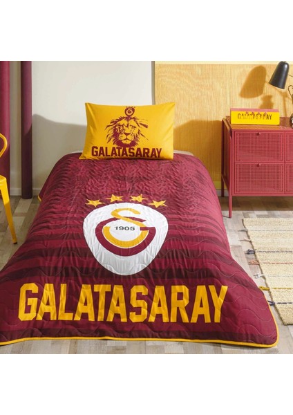 Taraftar Lisanslı Pamuklu Tek Kişilik Yatak Örtüsü Seti (160X230)-GALATASARAY Stripe