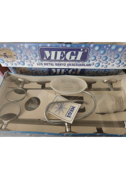 5'li Vidalı Banyo Aksesuar Seti, Kağıtlık+Havluluk+Sabunluk+Diş Fırçalık+Bornozaskılığı