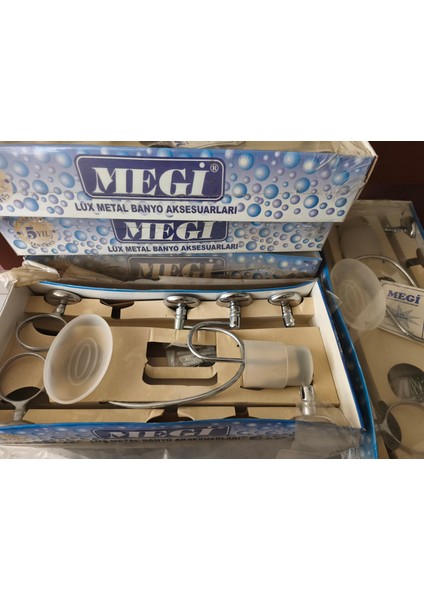 5'li Vidalı Banyo Aksesuar Seti, Kağıtlık+Havluluk+Sabunluk+Diş Fırçalık+Bornozaskılığı