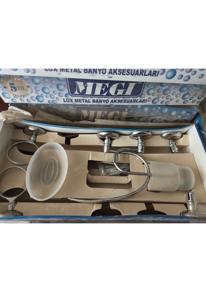 5'li Vidalı Banyo Aksesuar Seti, Kağıtlık+Havluluk+Sabunluk+Diş Fırçalık+Bornozaskılığı