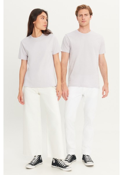 Erkek Lila Slim Fit Dar Kesim %100 Pamuk Bisiklet Yaka Tişört