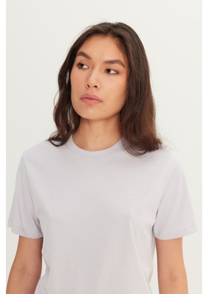 Erkek Lila Slim Fit Dar Kesim %100 Pamuk Bisiklet Yaka Tişört