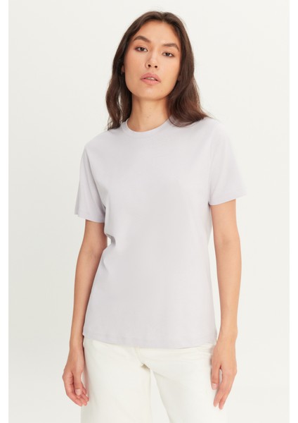 Erkek Lila Slim Fit Dar Kesim %100 Pamuk Bisiklet Yaka Tişört