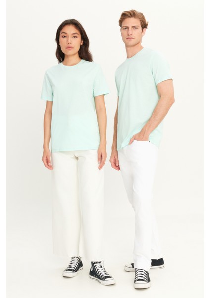 Erkek Mint %100 Pamuk Slim Fit Dar Kesim Bisiklet Yaka Tişört
