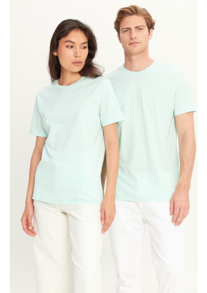 Erkek Mint %100 Pamuk Slim Fit Dar Kesim Bisiklet Yaka Tişört
