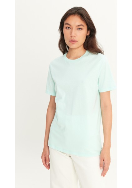 Erkek Mint %100 Pamuk Slim Fit Dar Kesim Bisiklet Yaka Tişört