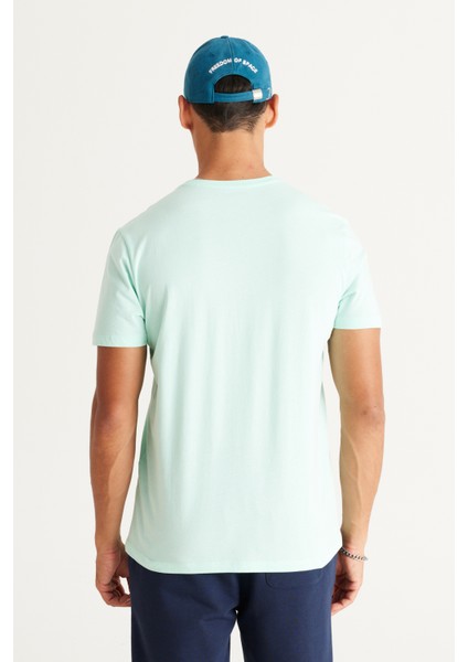 Erkek Mint %100 Pamuk Slim Fit Dar Kesim Bisiklet Yaka Tişört