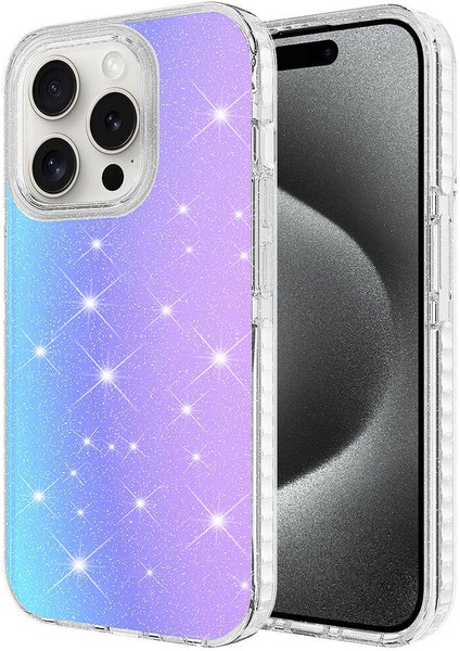 Apple iPhone 15 Pro Max Kılıf Parlak Renk Geçişli Mkst Velle Kapak-Beyaz