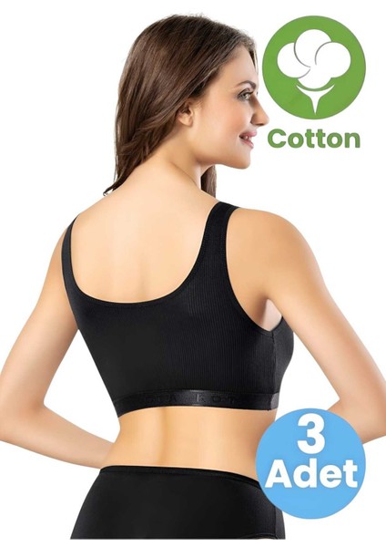 Kadın 3'lü Geniş Askılı Penye Kaşkorse Kumaş Pedli Crop Büstiyer Sütyen fiyatları