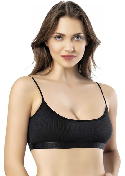 Kadın 3'lü Ip Askılı Penye Kaşkorse Kumaş Pedli Crop Büstiyer Sütyen modelleri