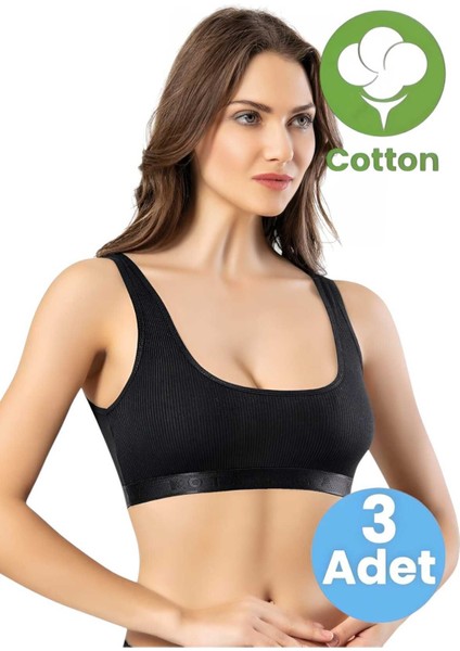 Kadın 3'lü Geniş Askılı Penye Kaşkorse Kumaş Pedli Crop Büstiyer Sütyen indirimleri