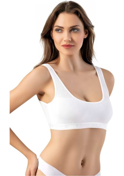 Kadın 3'lü Geniş Askılı Penye Kaşkorse Kumaş Pedli Crop Büstiyer Sütyen fiyatları