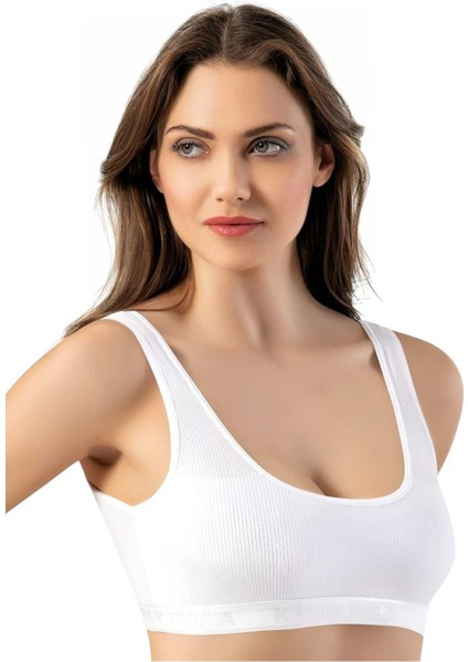 Kadın 3'lü Geniş Askılı Penye Kaşkorse Kumaş Pedli Crop Büstiyer Sütyen modelleri