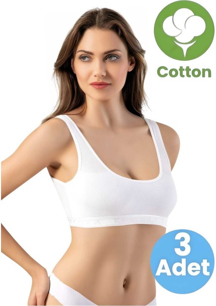 Kadın 3'lü Geniş Askılı Penye Kaşkorse Kumaş Pedli Crop Büstiyer Sütyen fırsatları