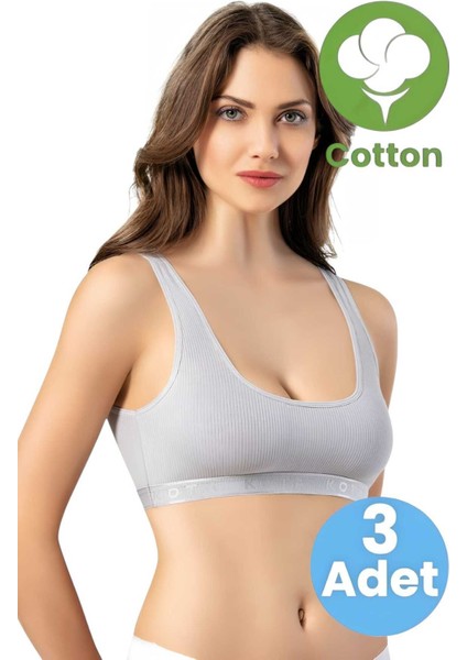 Kadın 3'lü Geniş Askılı Penye Kaşkorse Kumaş Pedli Crop Büstiyer Sütyen indirimleri