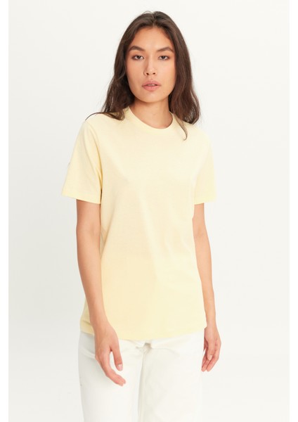 Erkek Sarı %100 Pamuk Slim Fit Dar Kesim Bisiklet Yaka Tişört