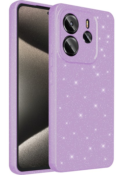 Redmi Note 14 Kılıf Kamera Korumalı Simli Lüks Mkst Koton Kapak - Lila