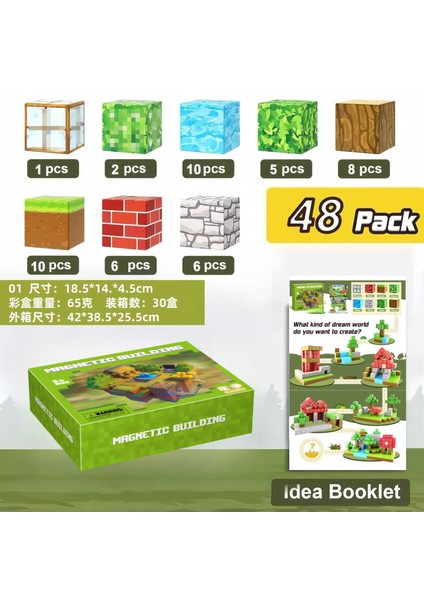 Ilkel Orman Minecraft Manyetik Kare Yapı Taşları 48PC (Yurt Dışından)