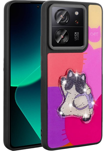 Xiaomi Mi 13T Kılıf Parlayan Kabartmalı Ikonik Figürlü Mkst Amas Silikon Kapak-Mor