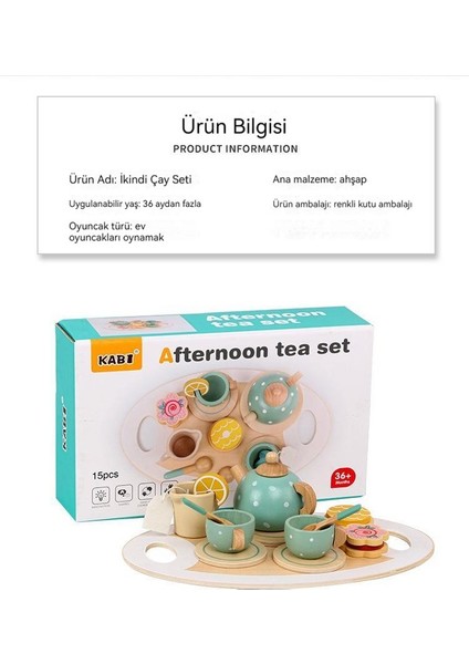 Çocuk Taklit Çay Seti 15 Parça Ahşap Oyuncak (Yurt Dışından)