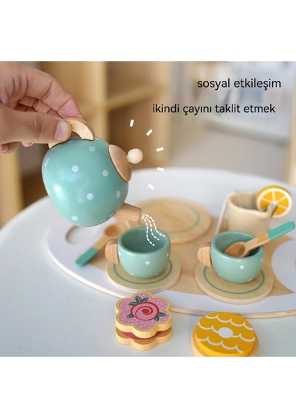 Çocuk Taklit Çay Seti 15 Parça Ahşap Oyuncak (Yurt Dışından)