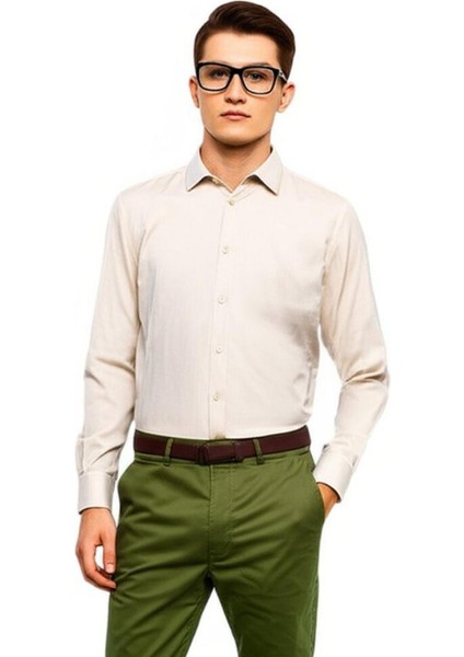 Bej Comfort Fit Uzun Kollu Erkek Gömlek fiyatları