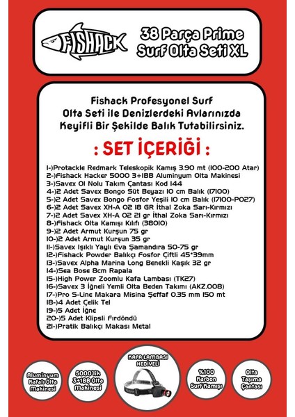 38 Parça Surf Prime Deniz Olta Seti Xl - 3.90MT / 100-200GR
