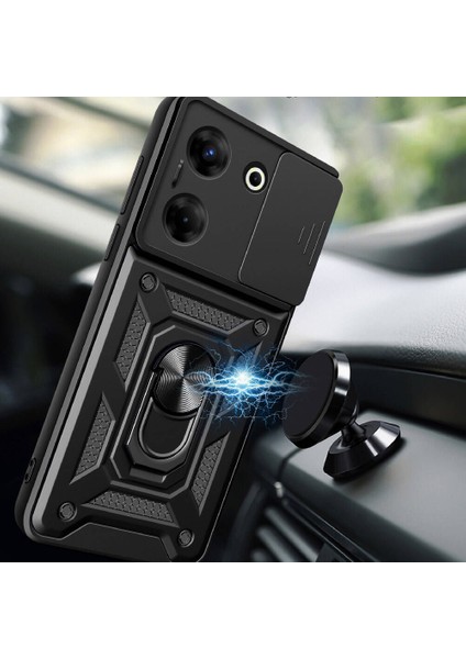 Tecno Camon 20 Pro 4g Kılıf Magnetik Standlı Kamera Korumalı Mkst Sürgülü Vega Kapak-Mavi fırsatları