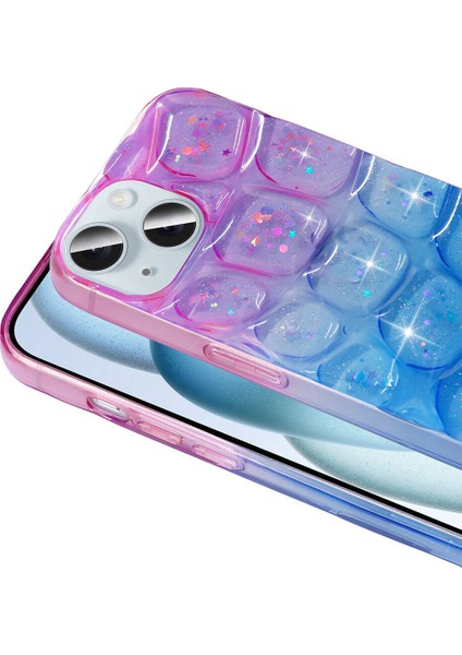 Apple iPhone 15 Kılıf Simli 3D Desenli Mkst Hacar Kapak-Pembe-Mavi