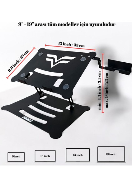 Tüm Modellerle Uyumlu Katlanabilir Çelik Laptop Standı ve Telefon Tutuculu Yükseltici modelleri