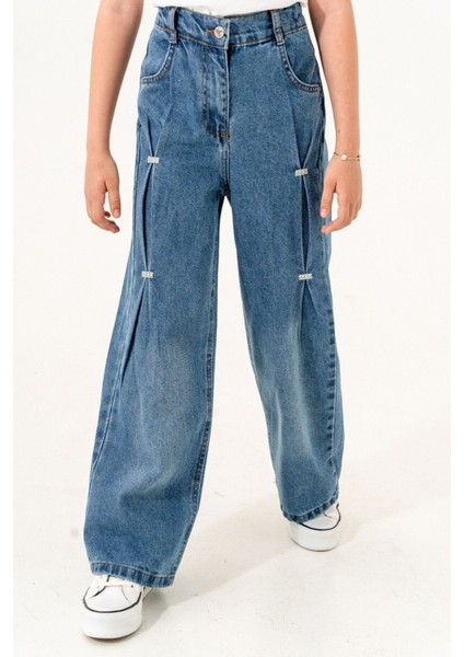 Kız Çocuk Önü Ponterezli Kot Pantolon