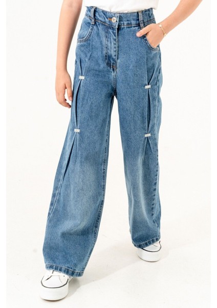 Kız Çocuk Önü Ponterezli Kot Pantolon fiyatları