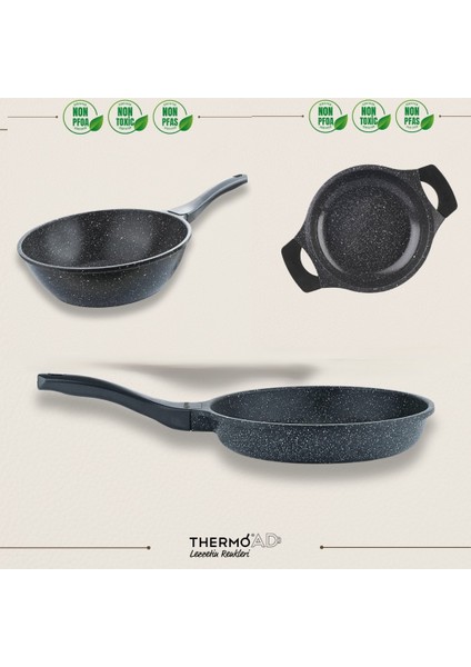 |28 cm Wok Tava 26 cm Tava ve 20 cm Sahan Set | Gri