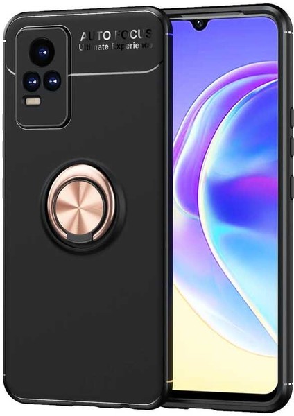 Vivo V21E Kılıf Mkst Ravel Silikon Kapak-Siyah-Rose Gold