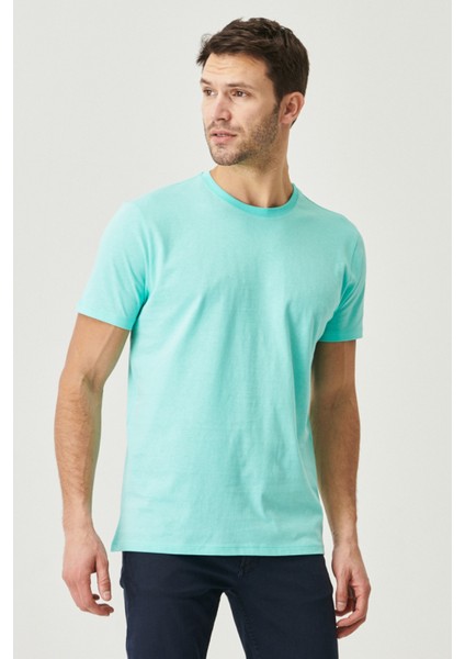 Erkek Turkuaz %100 Pamuk Slim Fit Dar Kesim Bisiklet Yaka Tişört modelleri