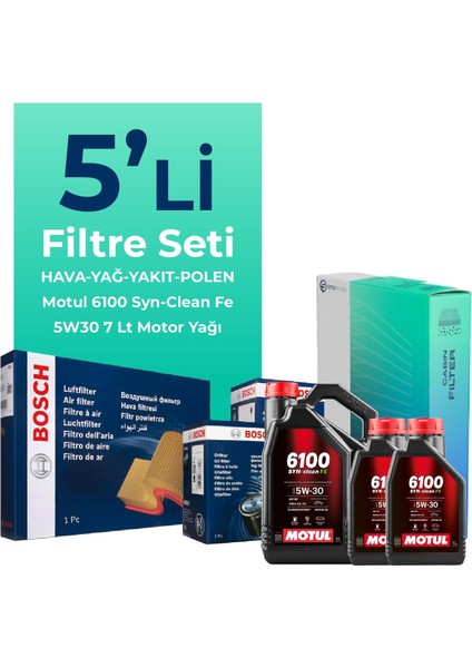 Volkswagen Transporter T5 2.0 Dizel Filtre Bakım Seti Motul Motor Yağlı (2009-2015) 5 Li