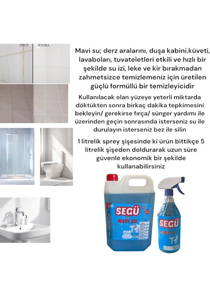 Sihirli Mavi Su/ Derz Arası Temizleyici 5 Litre+ 1 Litre Sprey
