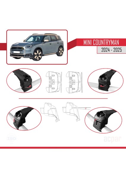 Mini Countryman 2024-2025 Arası ile Uyumlu Ace-2 Ara Atkı Tavan Barı Siyah 2 Adet