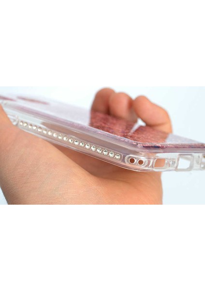Iphone Xr Uyumlu Yanları Taşlı Sulu Simli Lüx Silikon Kılıf - Pembe