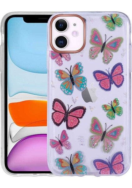 iPhone 11 Kılıf Desenli Simli Sert Mbtm Inka Kapak-No5