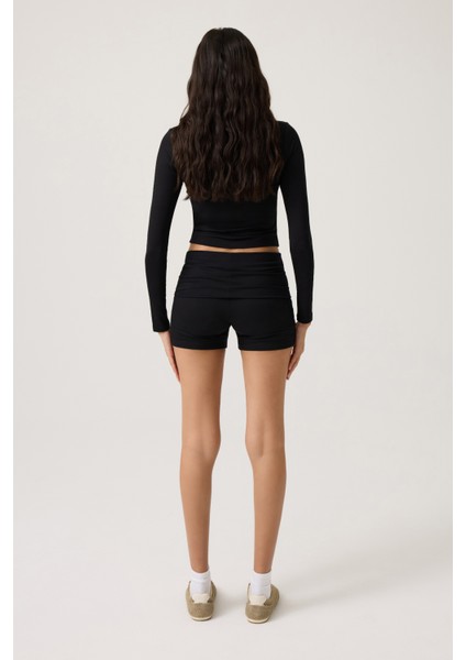 Siyah Katlanabilir Bel Detaylı Şort Lounge Shorts modelleri