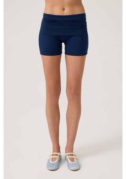 Lacivert Katlanabilir Bel Detaylı Şort Lounge Shorts