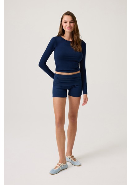 Lacivert Katlanabilir Bel Detaylı Şort Lounge Shorts modelleri